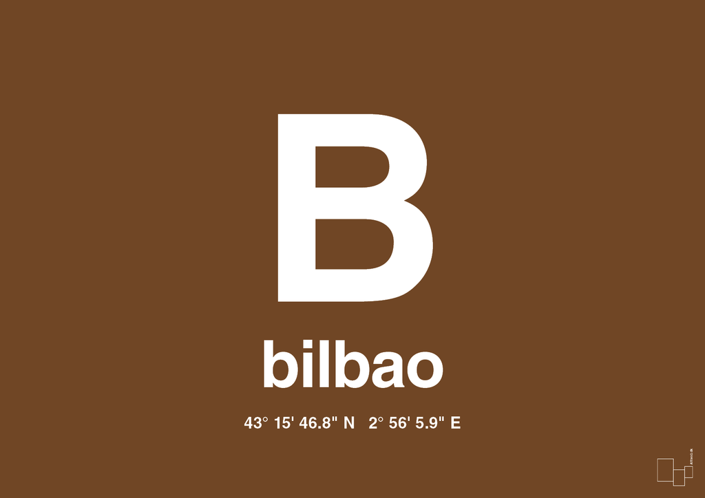 plakat: byplakat bilbao med koordinater - dark brown-Byer-A1two3