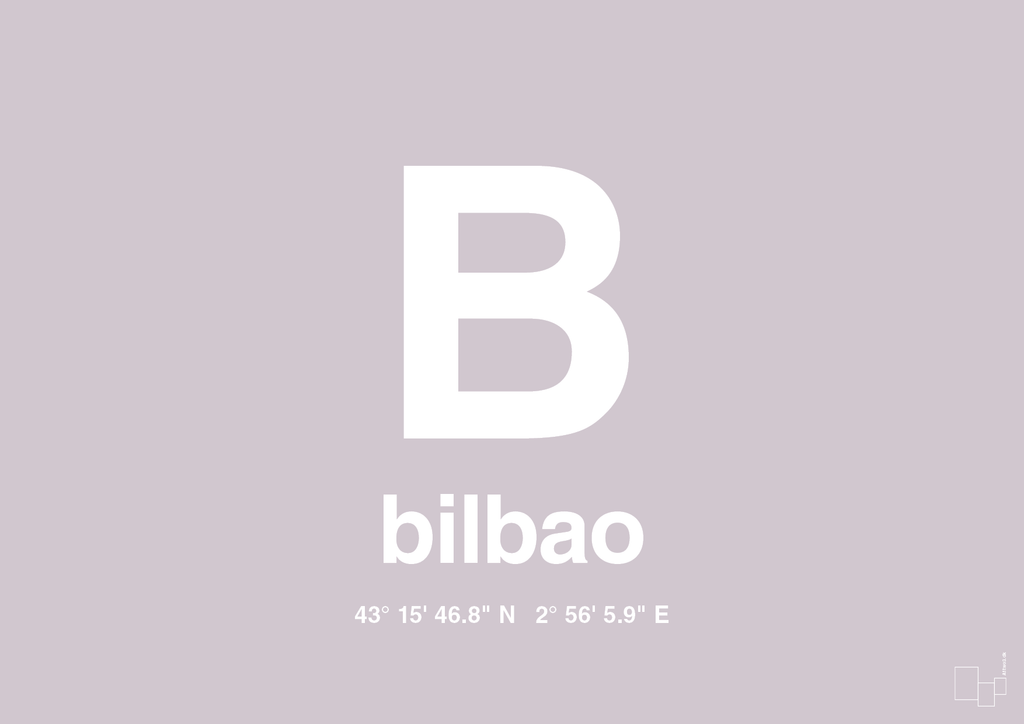 plakat: byplakat bilbao med koordinater - dusty lilac-Byer-A1two3