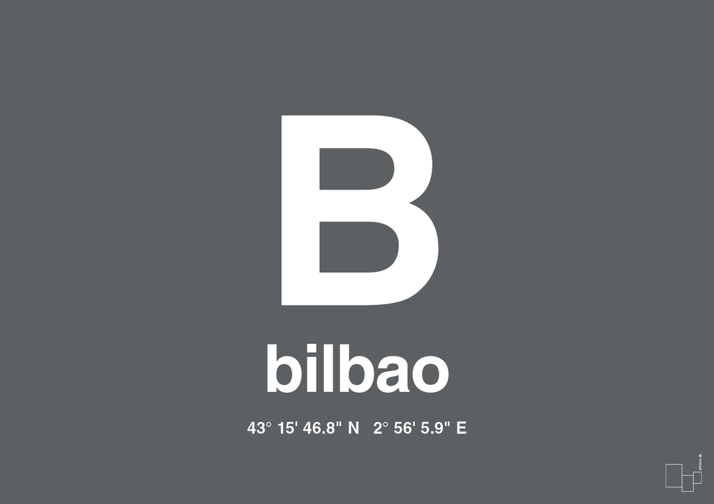 plakat: byplakat bilbao med koordinater - graphic charcoal-Byer-A1two3