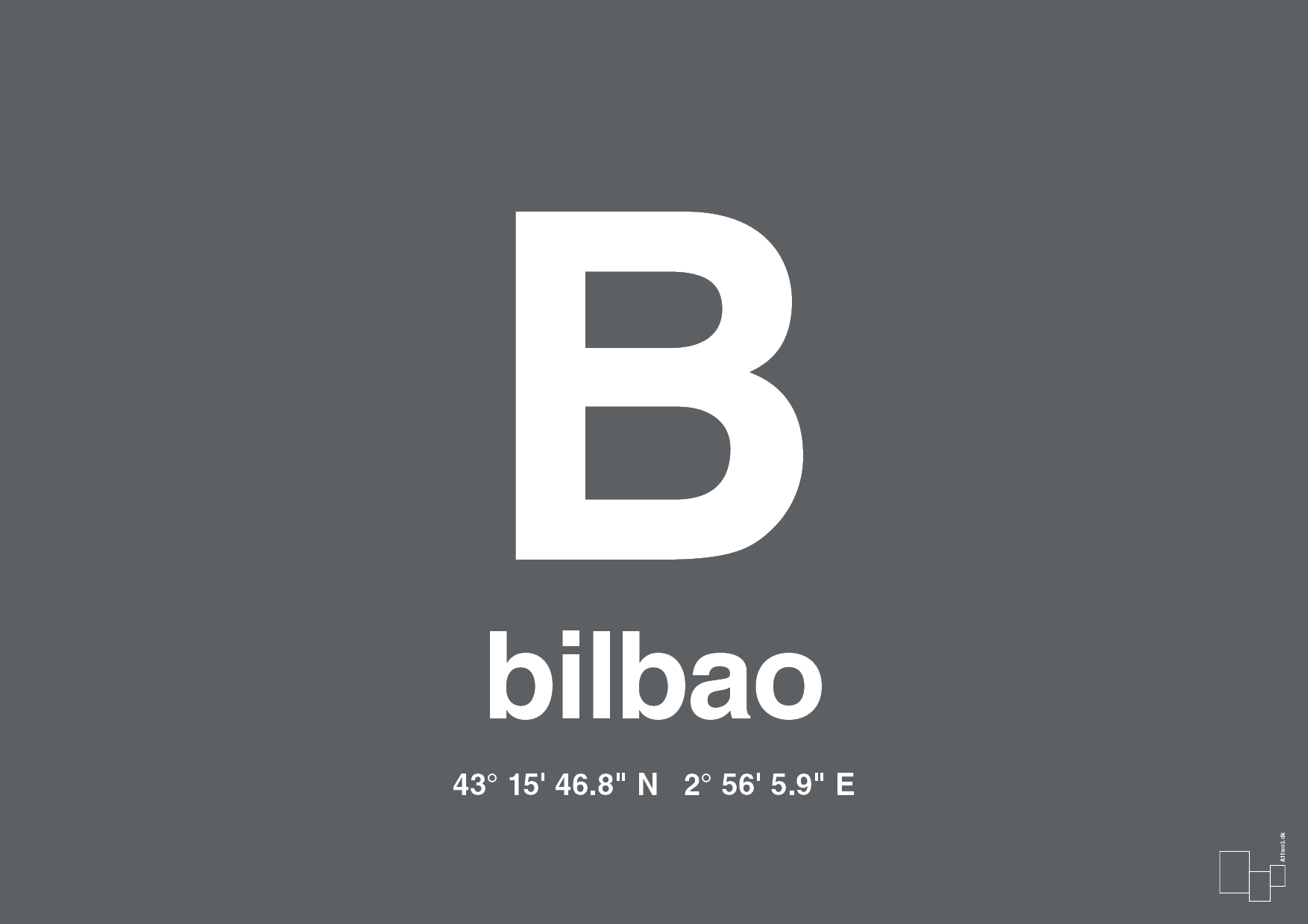 plakat: byplakat bilbao med koordinater - graphic charcoal-Byer-A1two3