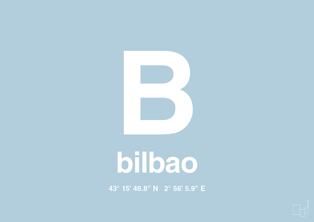 plakat: byplakat bilbao med koordinater - heavenly blue-Byer-A1two3