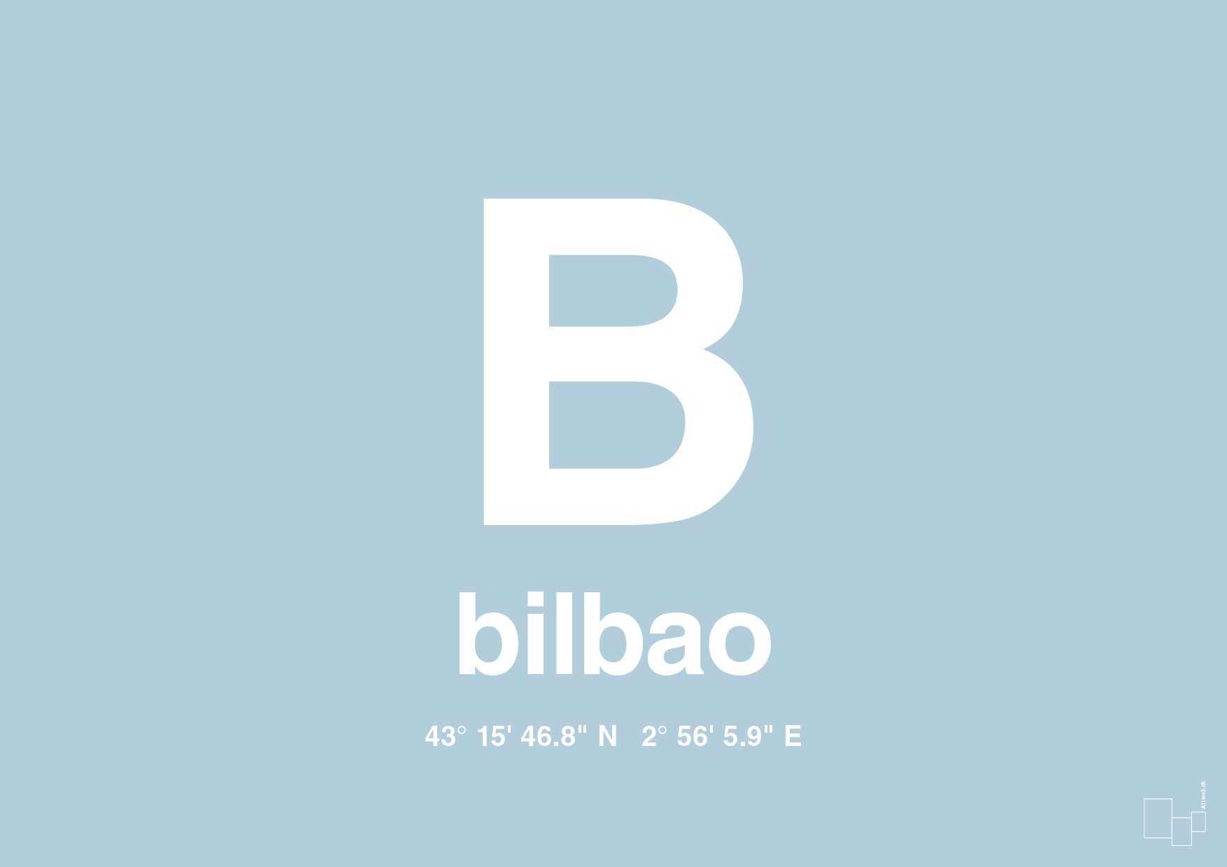 plakat: byplakat bilbao med koordinater - heavenly blue-Byer-A1two3