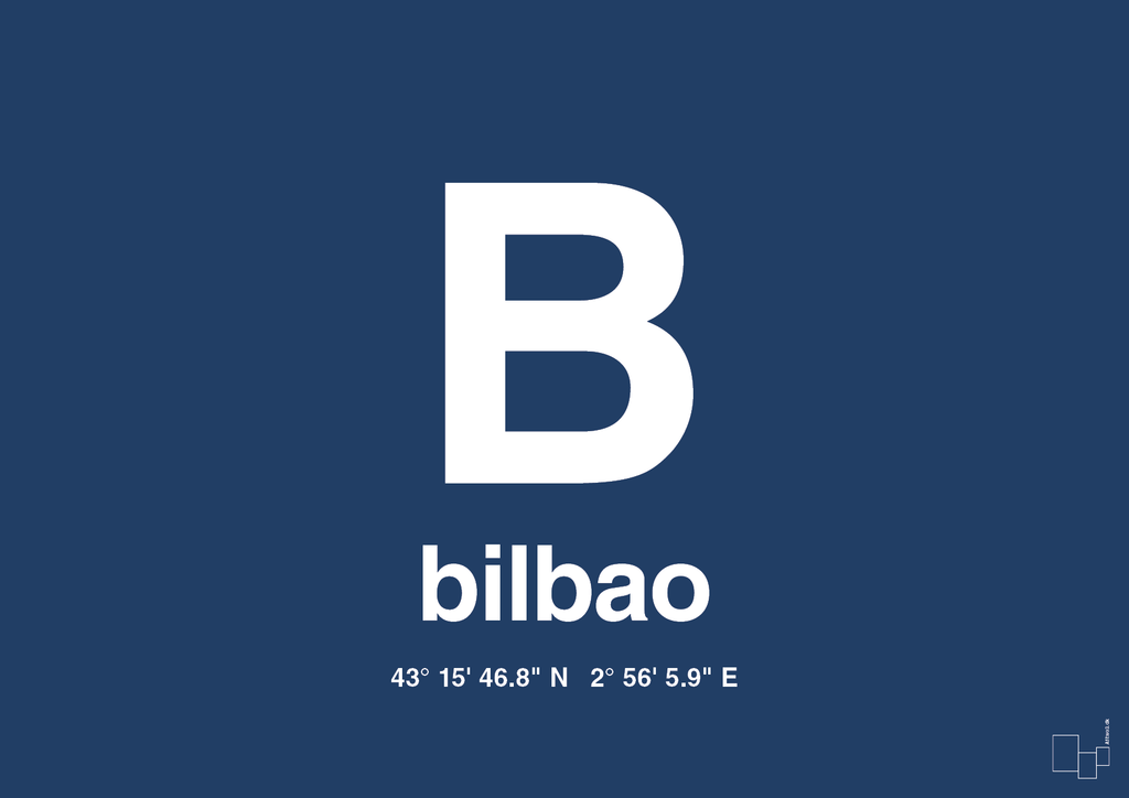 plakat: byplakat bilbao med koordinater - lapis blue-Byer-A1two3