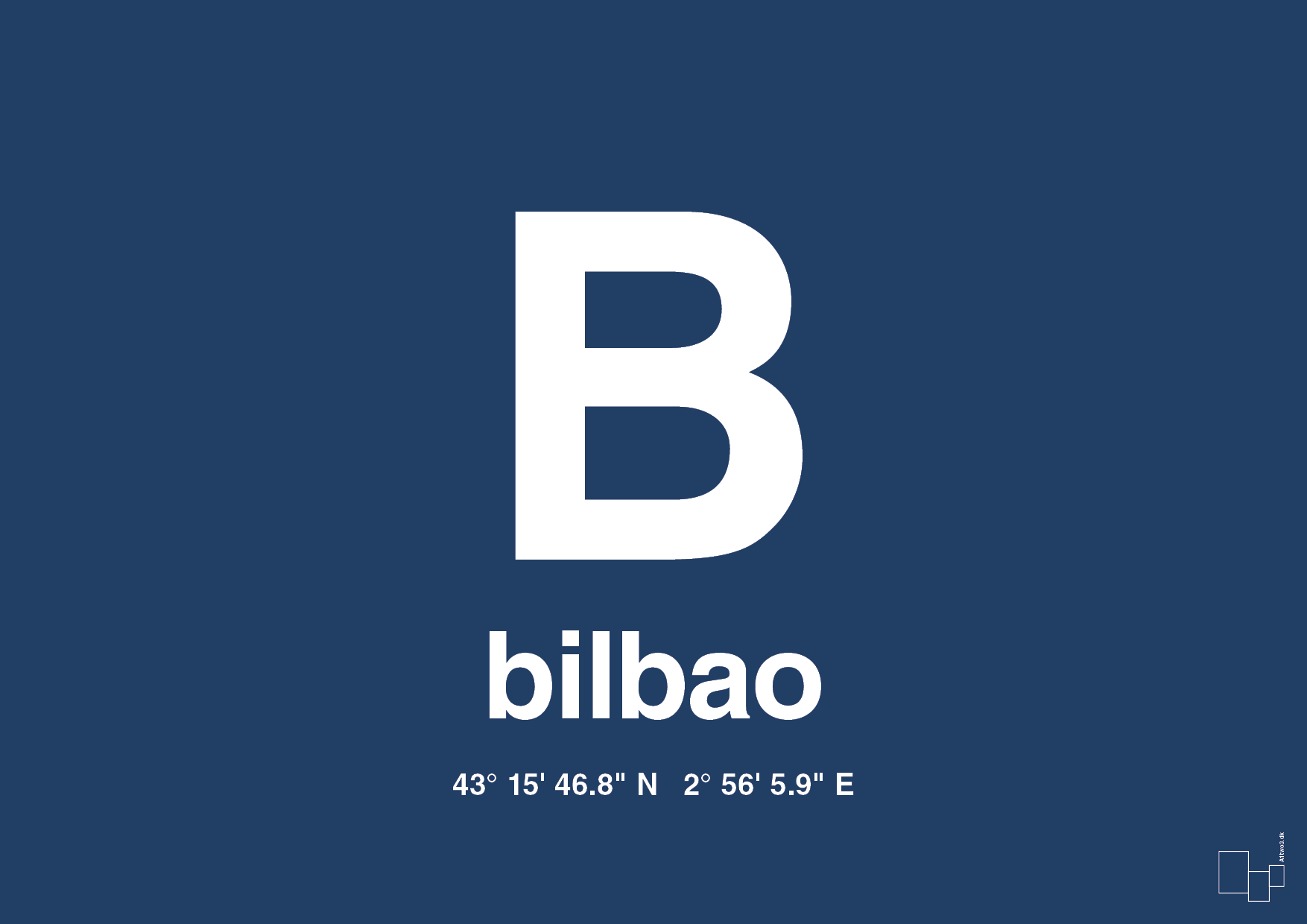 plakat: byplakat bilbao med koordinater - lapis blue-Byer-A1two3