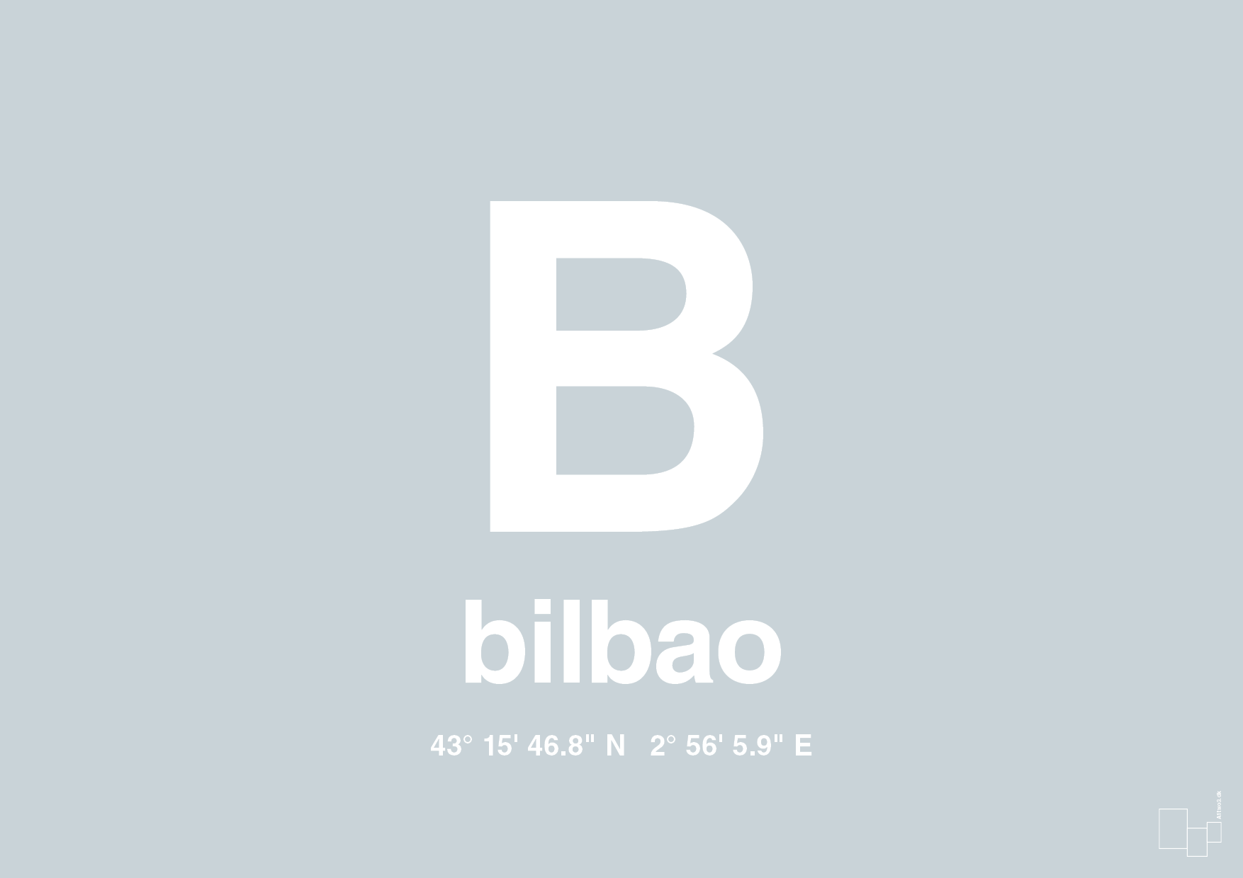 plakat: byplakat bilbao med koordinater - light drizzle-Byer-A1two3