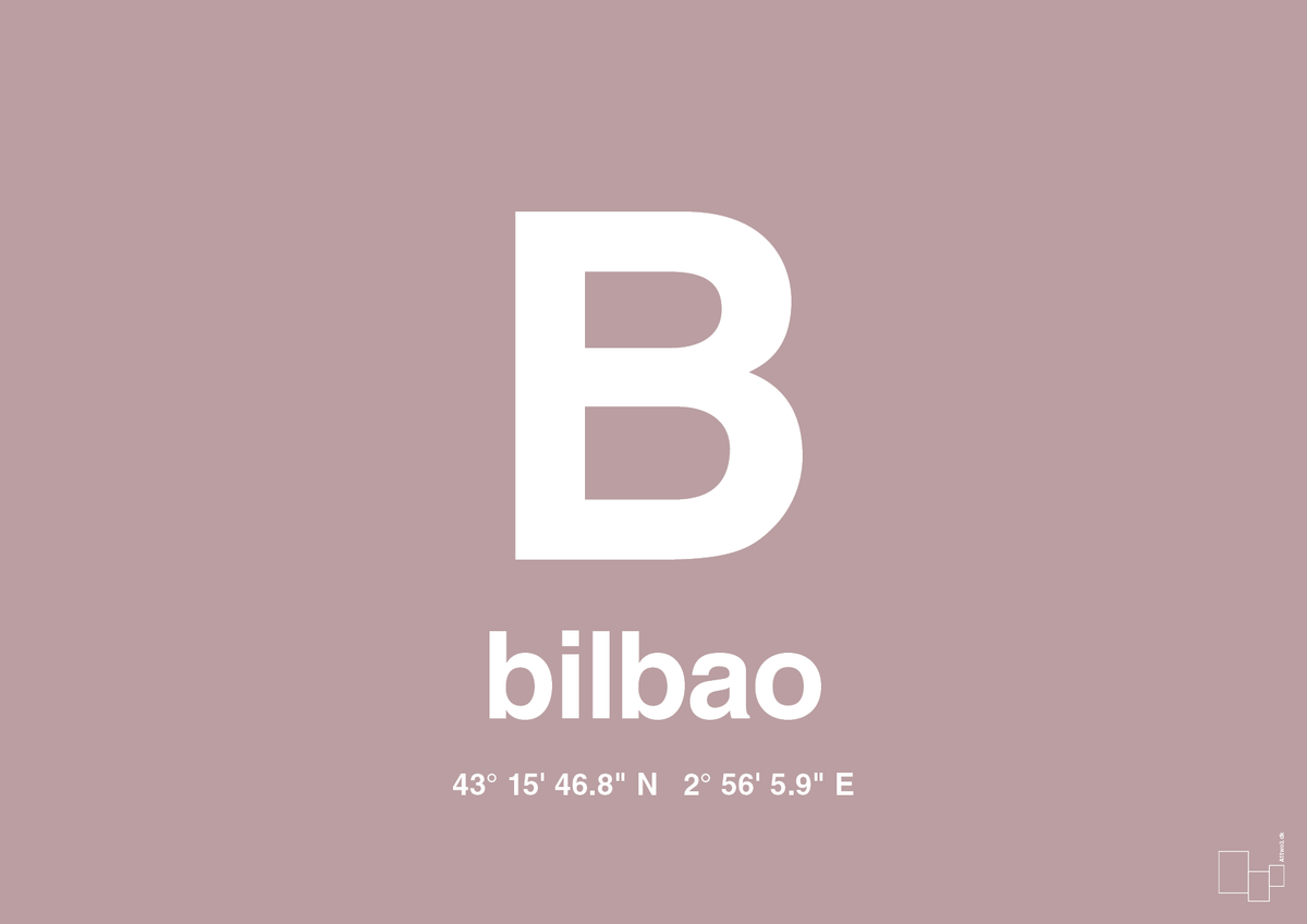 plakat: byplakat bilbao med koordinater - light rose-Byer-A1two3