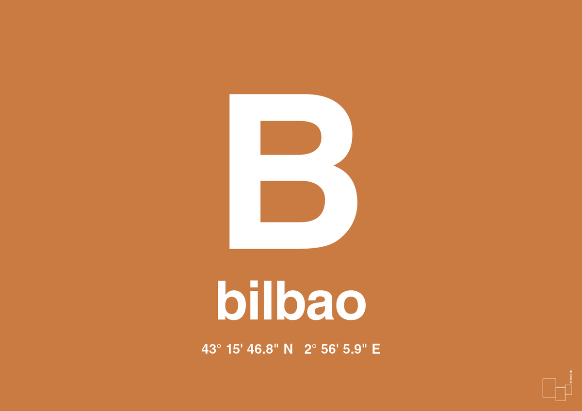 plakat: byplakat bilbao med koordinater - rumba orange-Byer-A1two3