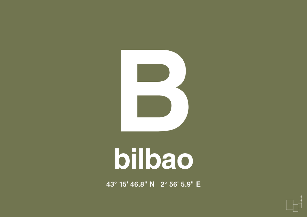 plakat: byplakat bilbao med koordinater - secret meadow-Byer-A1two3