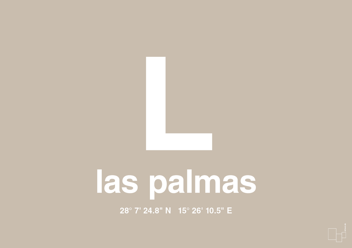 plakat: byplakat las palmas de gran canaria med koordinater - creamy mushroom-Byer-A1two3
