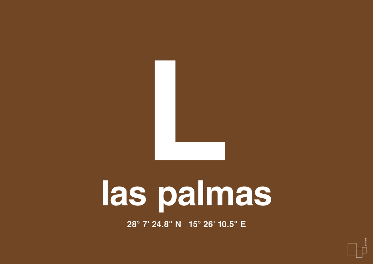 plakat: byplakat las palmas de gran canaria med koordinater - dark brown-Byer-A1two3