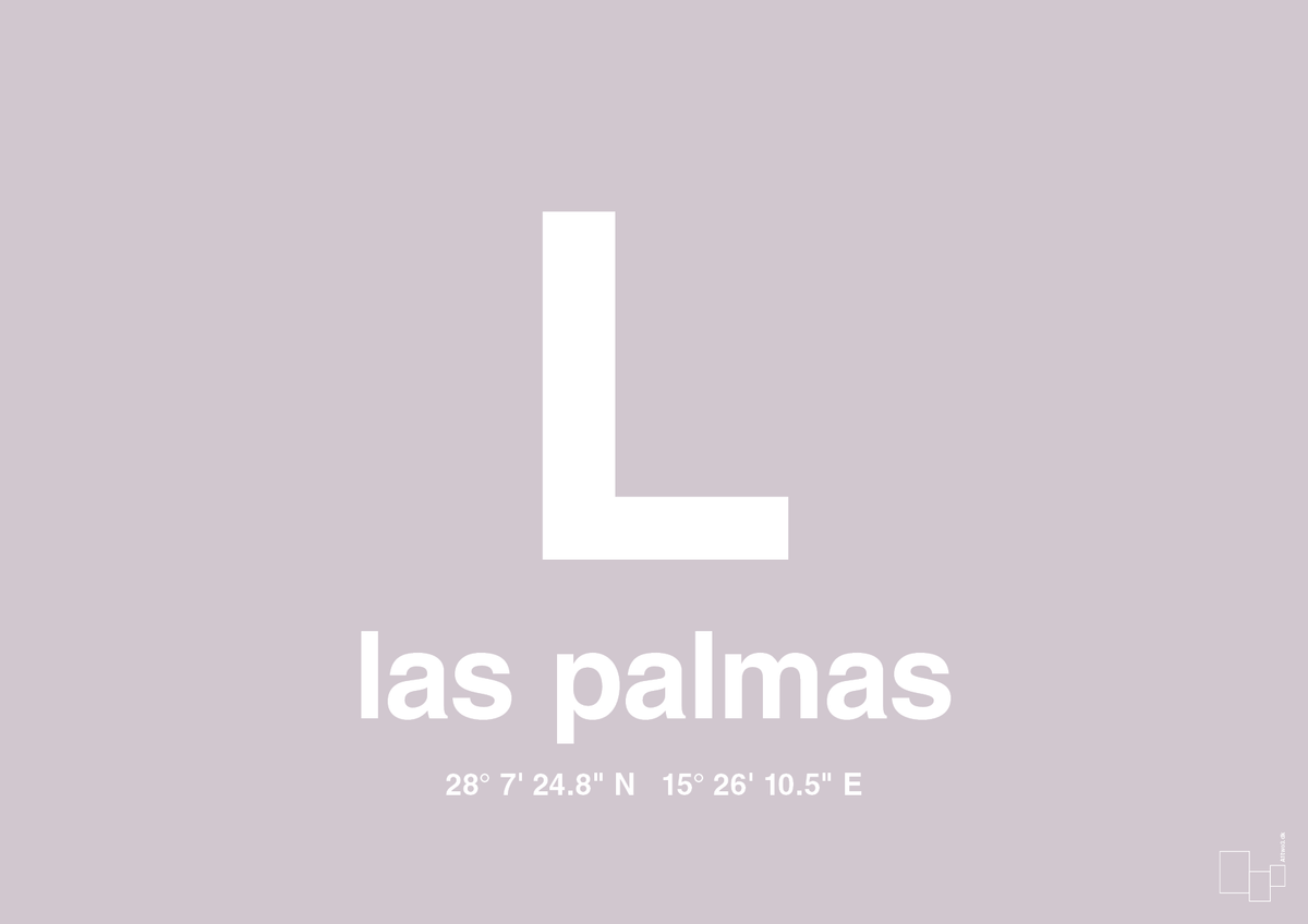 plakat: byplakat las palmas de gran canaria med koordinater - dusty lilac-Byer-A1two3