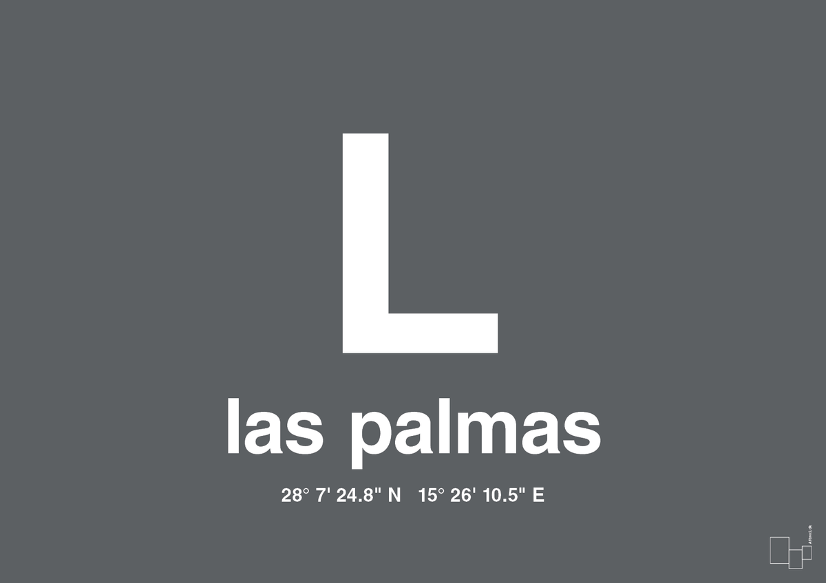 plakat: byplakat las palmas de gran canaria med koordinater - graphic charcoal-Byer-A1two3