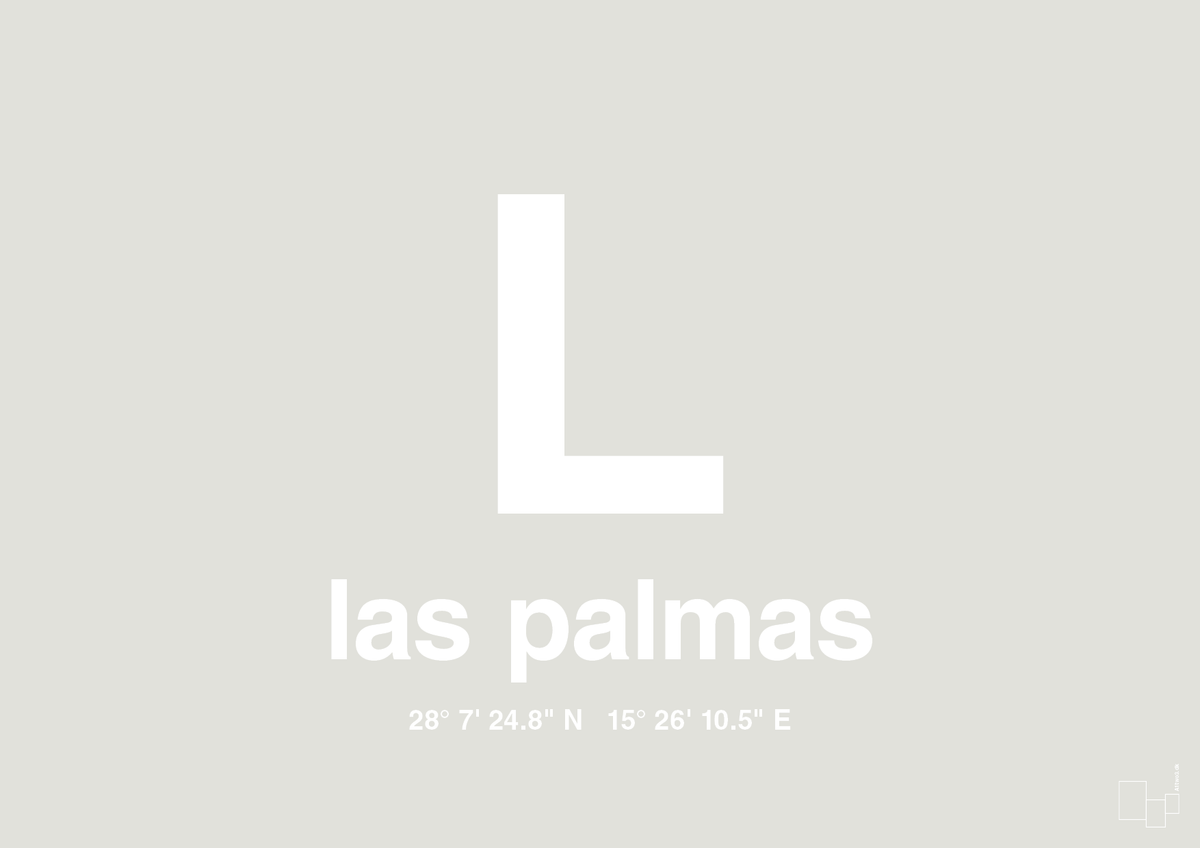 plakat: byplakat las palmas de gran canaria med koordinater - painters white-Byer-A1two3
