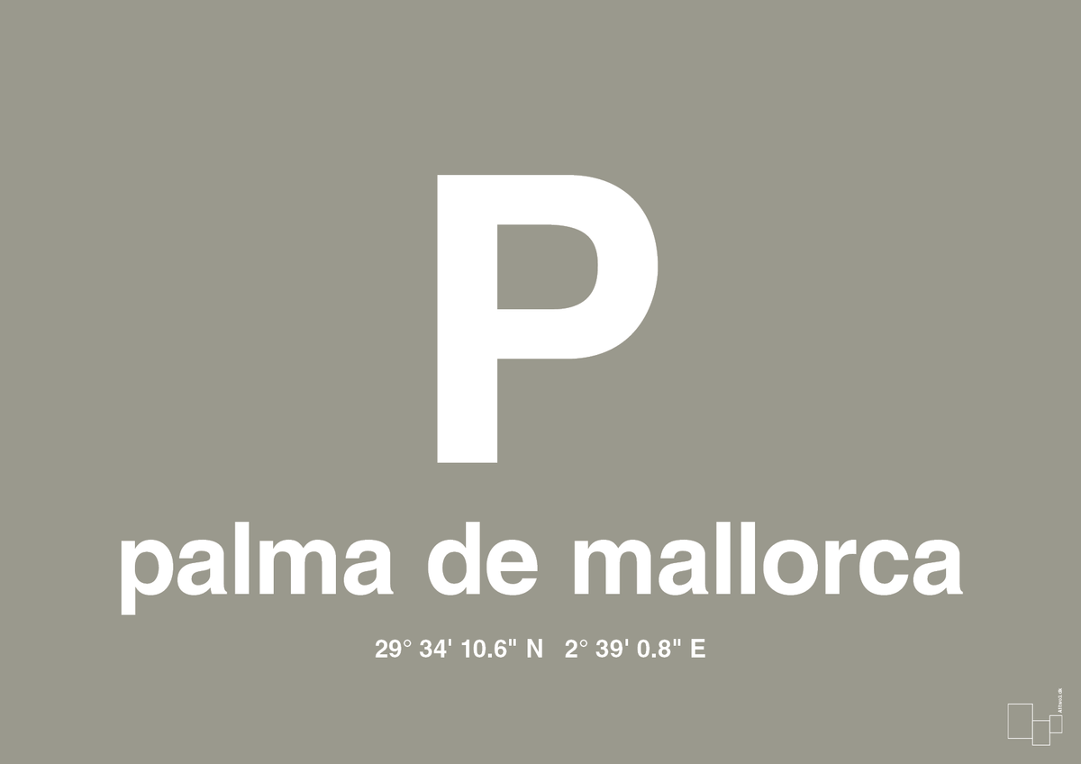 plakat: byplakat palma de mallorca med koordinater - battleship gray-Byer-A1two3