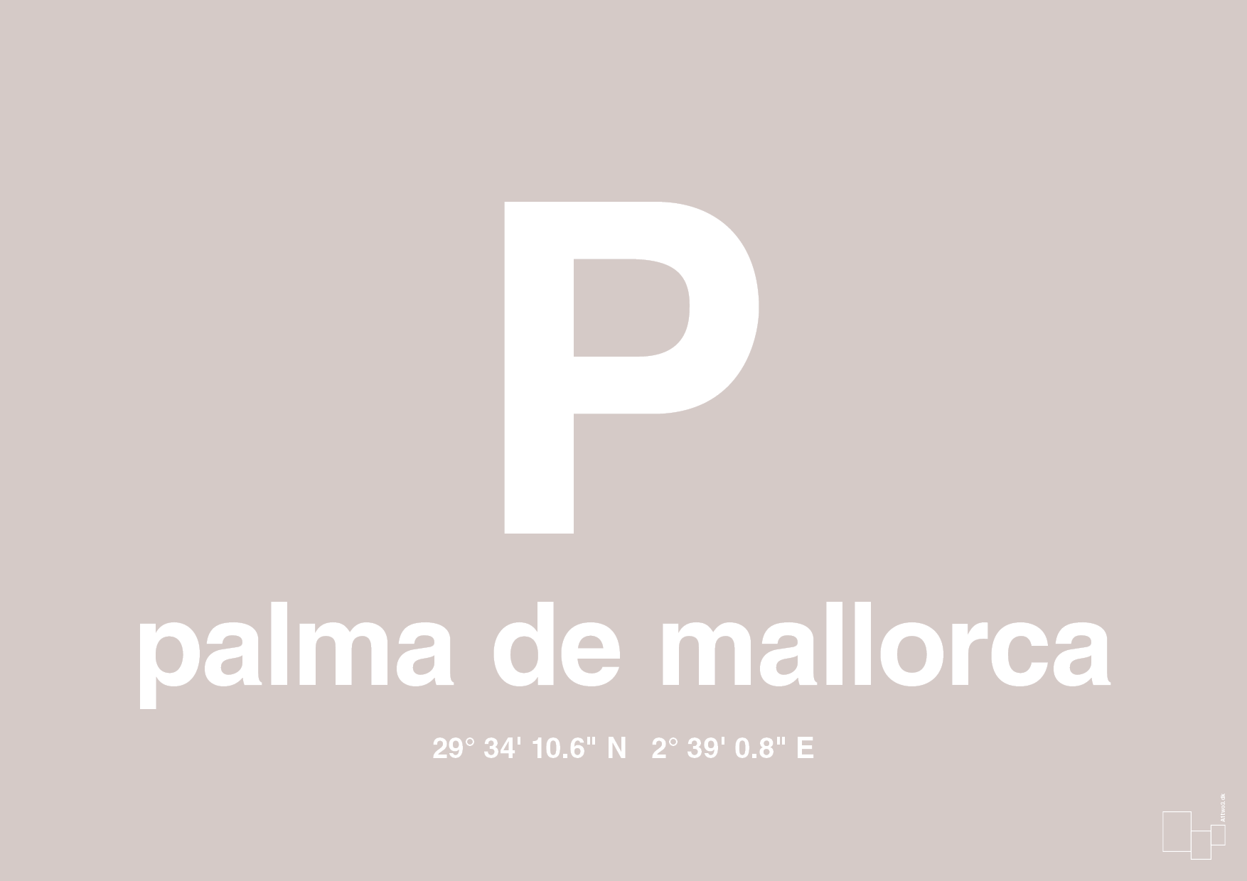 plakat: byplakat palma de mallorca med koordinater - broken beige-Byer-A1two3
