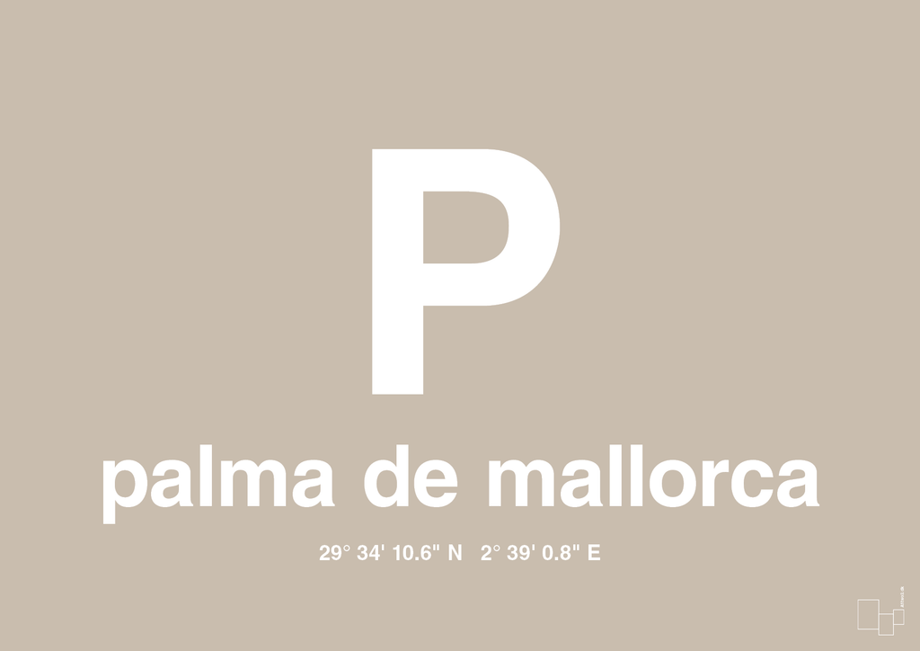 plakat: byplakat palma de mallorca med koordinater - creamy mushroom-Byer-A1two3