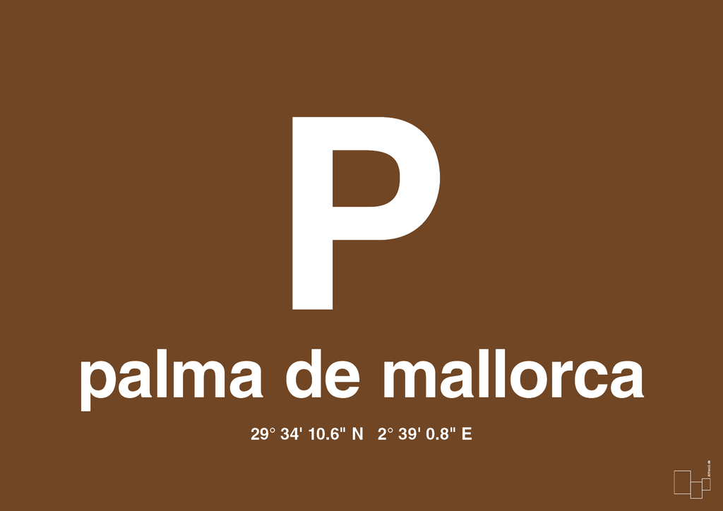 plakat: byplakat palma de mallorca med koordinater - dark brown-Byer-A1two3