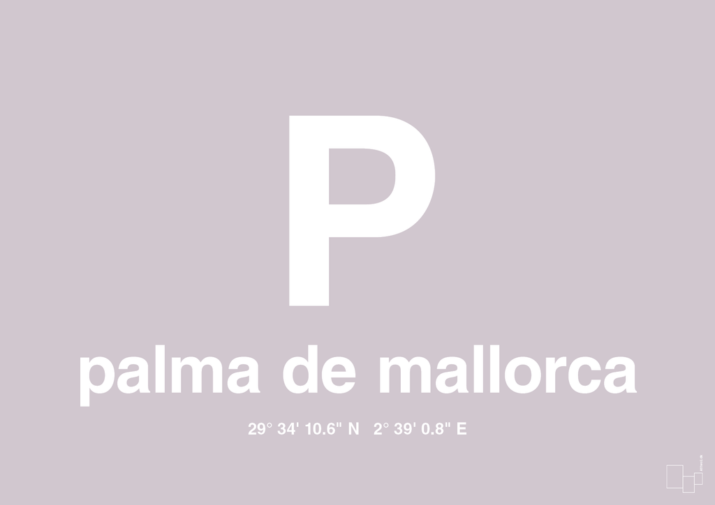 plakat: byplakat palma de mallorca med koordinater - dusty lilac-Byer-A1two3