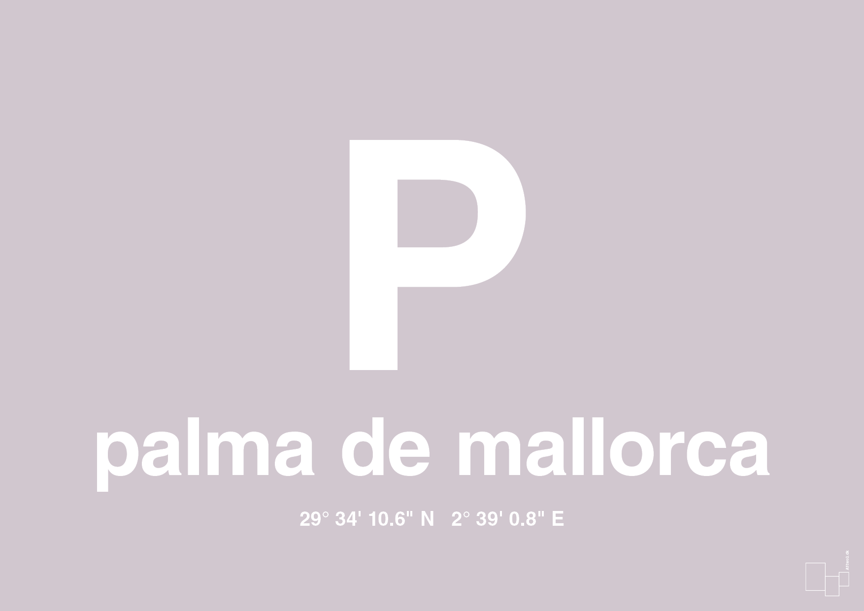 plakat: byplakat palma de mallorca med koordinater - dusty lilac-Byer-A1two3