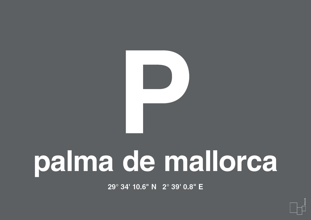 plakat: byplakat palma de mallorca med koordinater - graphic charcoal-Byer-A1two3