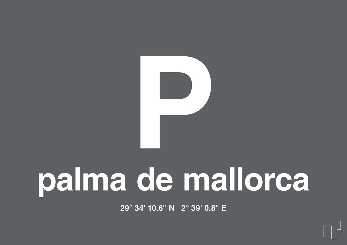 plakat: byplakat palma de mallorca med koordinater - graphic charcoal-Byer-A1two3