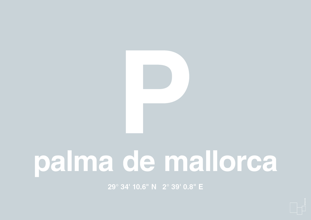 plakat: byplakat palma de mallorca med koordinater - light drizzle-Byer-A1two3