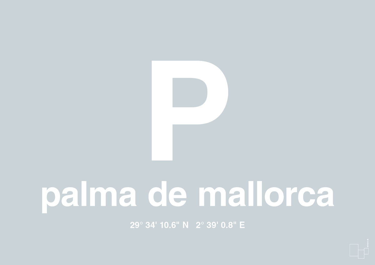 plakat: byplakat palma de mallorca med koordinater - light drizzle-Byer-A1two3