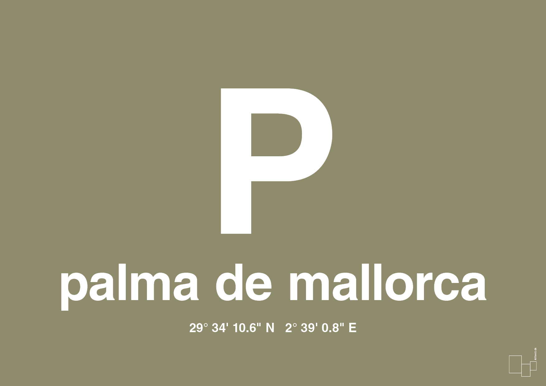 plakat: byplakat palma de mallorca med koordinater - misty forrest-Byer-A1two3