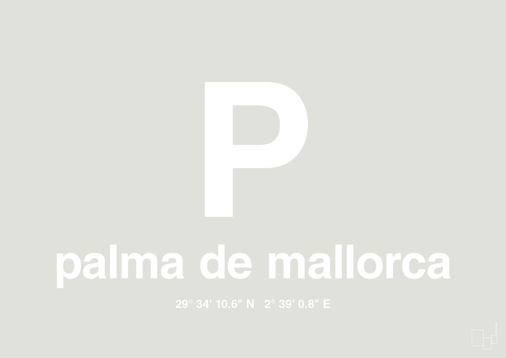 plakat: byplakat palma de mallorca med koordinater - painters white-Byer-A1two3