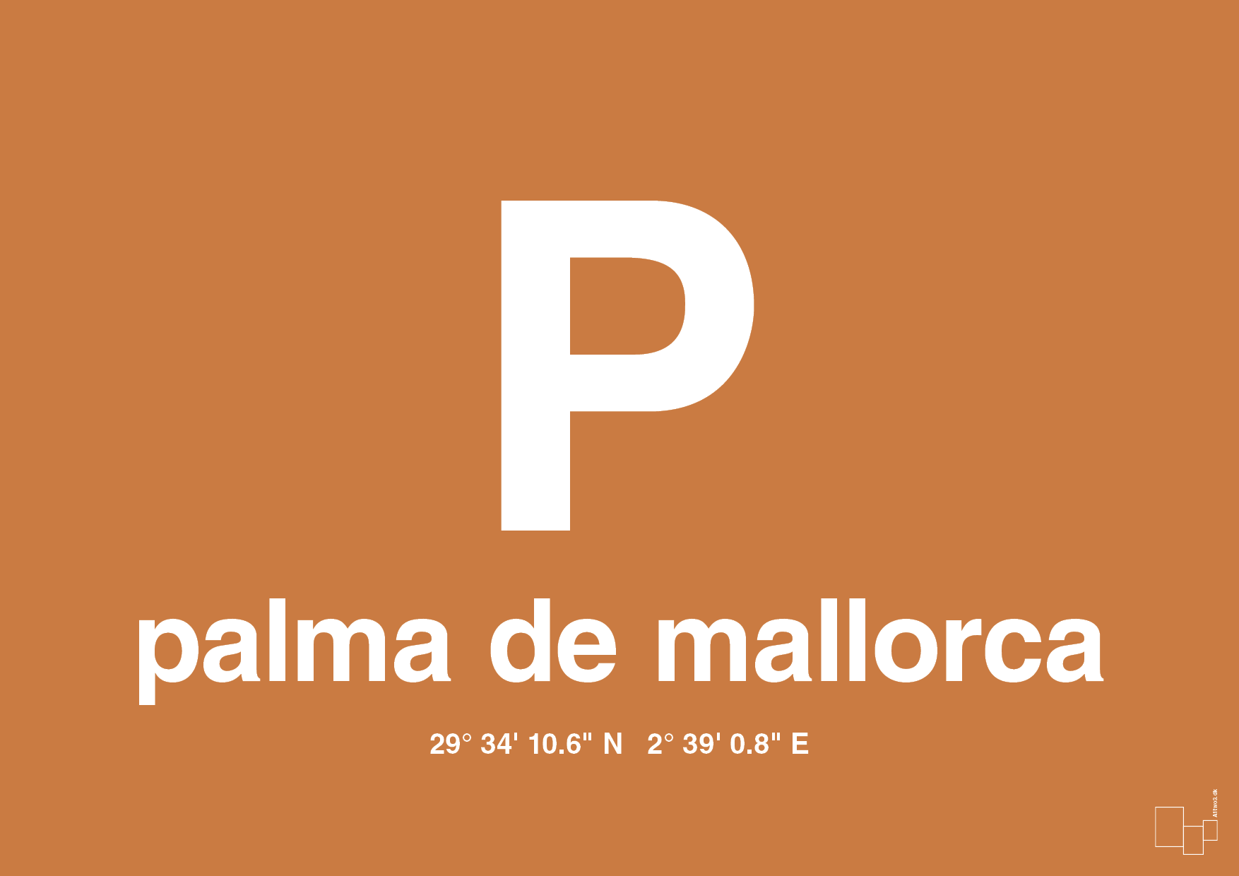 plakat: byplakat palma de mallorca med koordinater - rumba orange-Byer-A1two3
