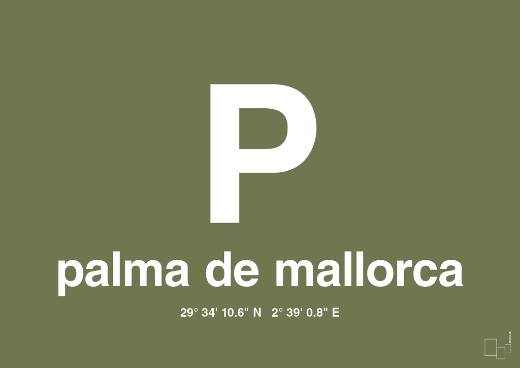 plakat: byplakat palma de mallorca med koordinater - secret meadow-Byer-A1two3