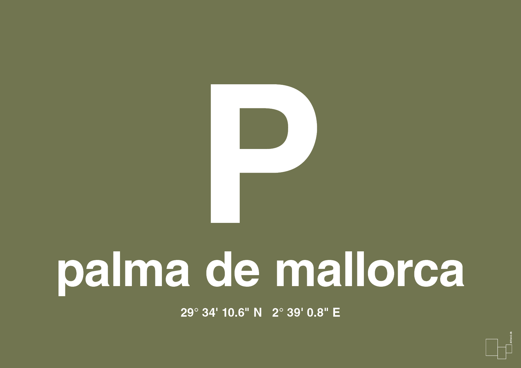 plakat: byplakat palma de mallorca med koordinater - secret meadow-Byer-A1two3