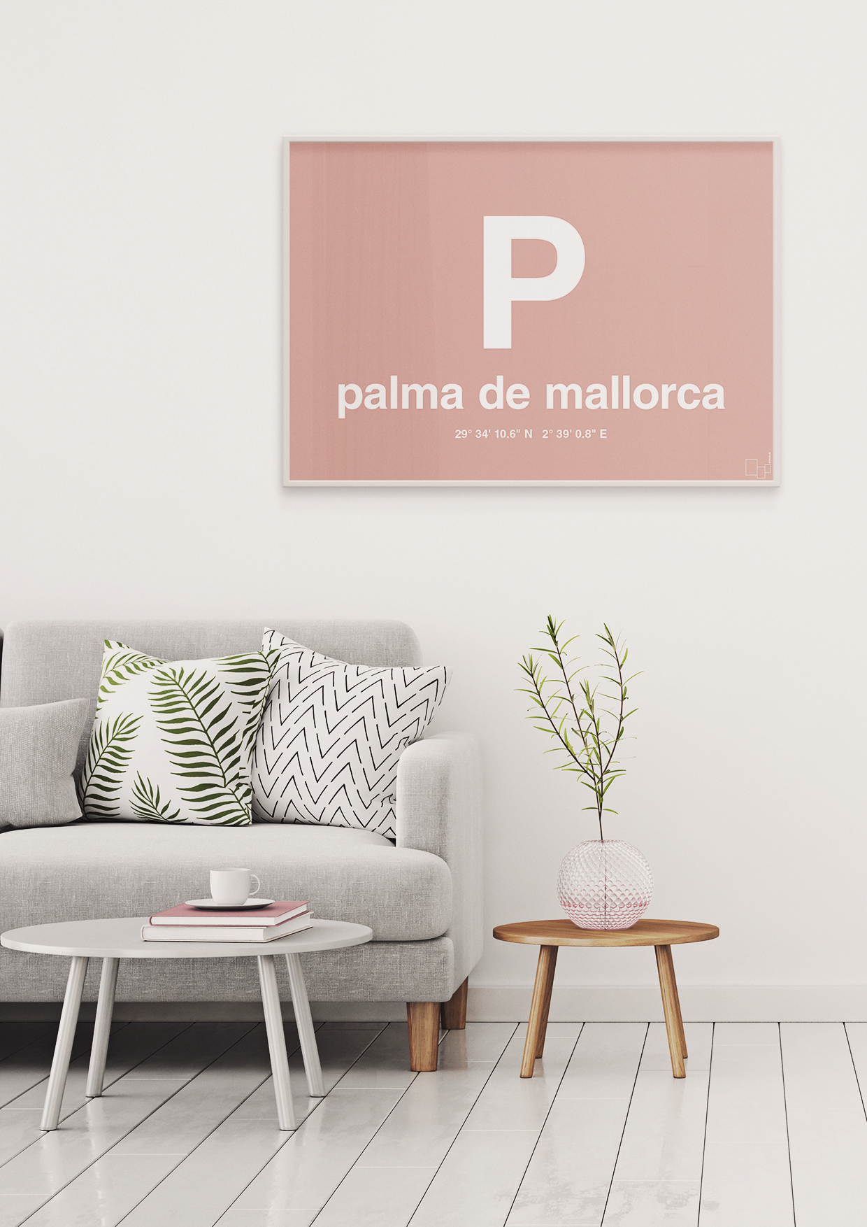 plakat: byplakat palma de mallorca med koordinater - graphic charcoal-Byer-A1two3