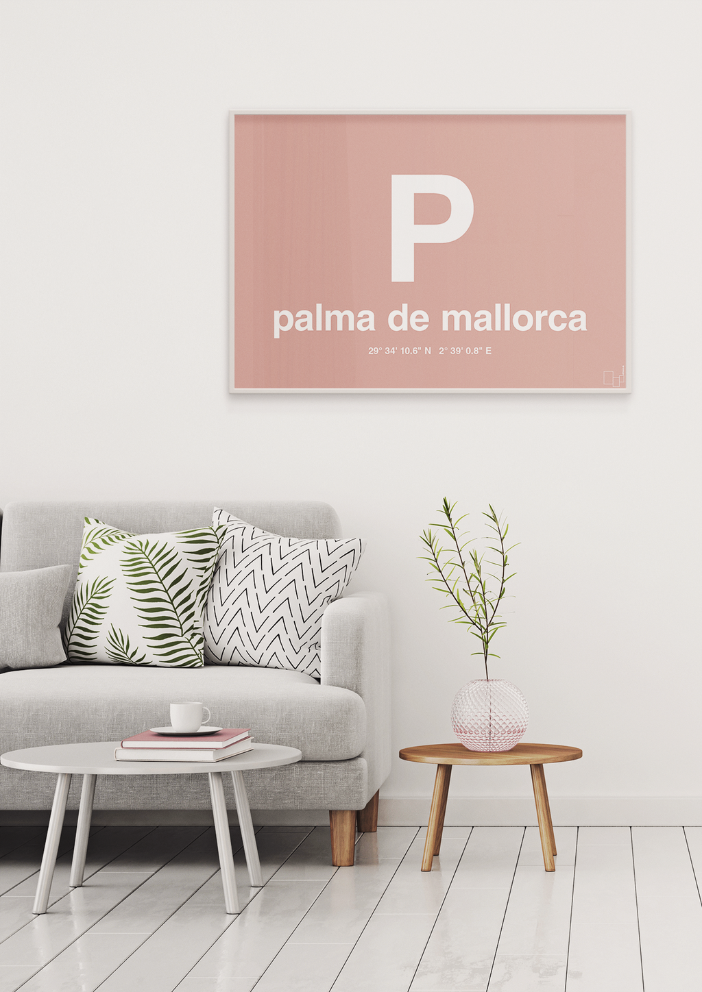 plakat: byplakat palma de mallorca med koordinater - creamy mushroom-Byer-A1two3