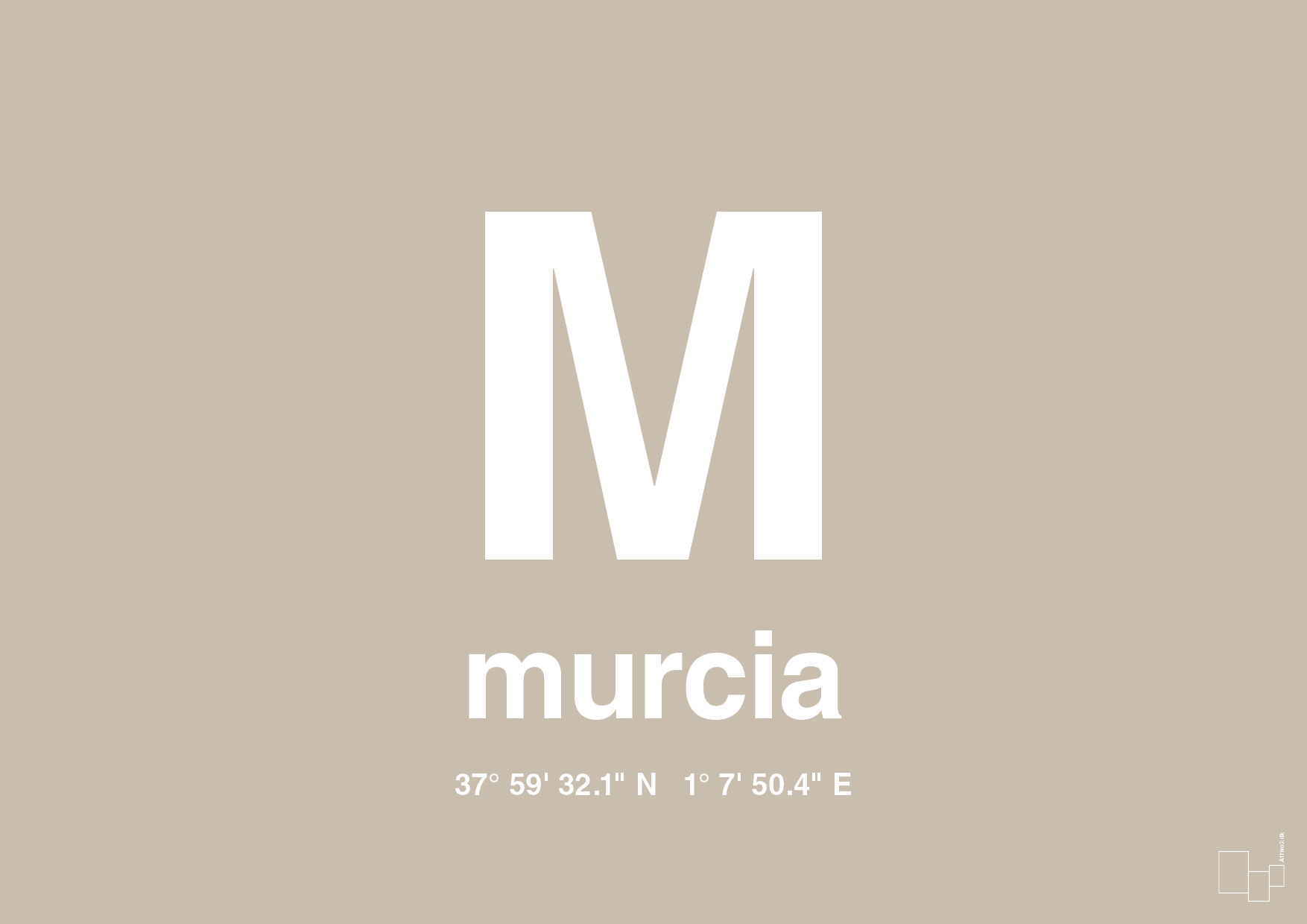 plakat: byplakat murcia med koordinater - creamy mushroom-Byer-A1two3