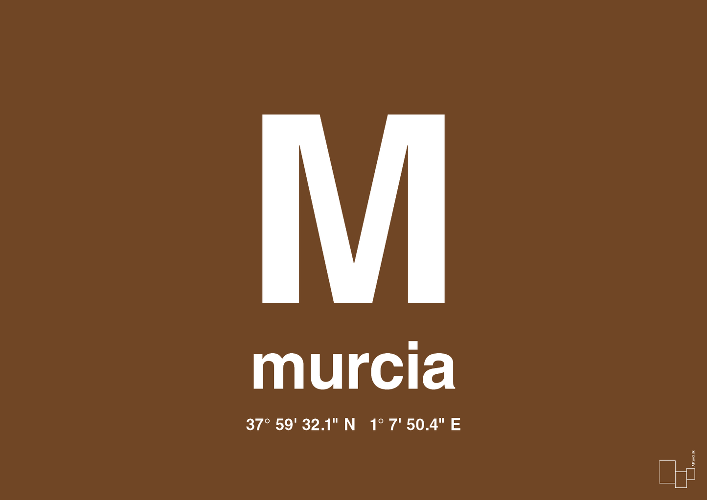 plakat: byplakat murcia med koordinater - dark brown-Byer-A1two3