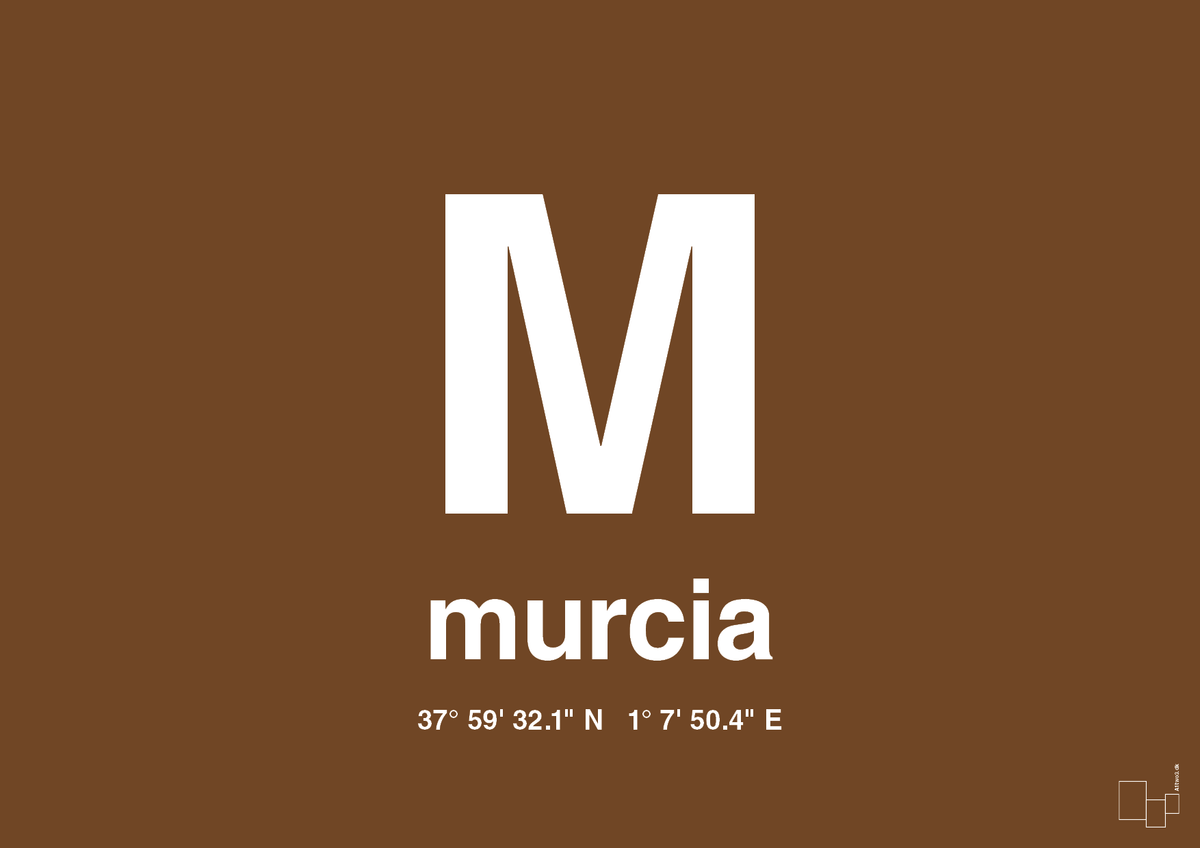 plakat: byplakat murcia med koordinater - dark brown-Byer-A1two3
