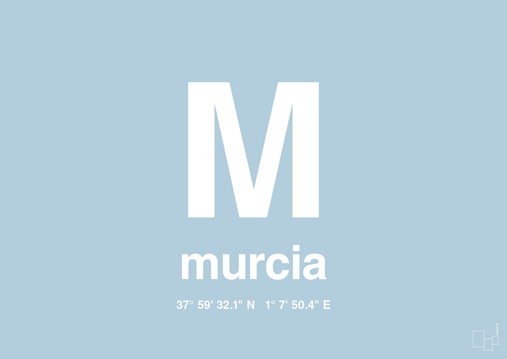 plakat: byplakat murcia med koordinater - heavenly blue-Byer-A1two3