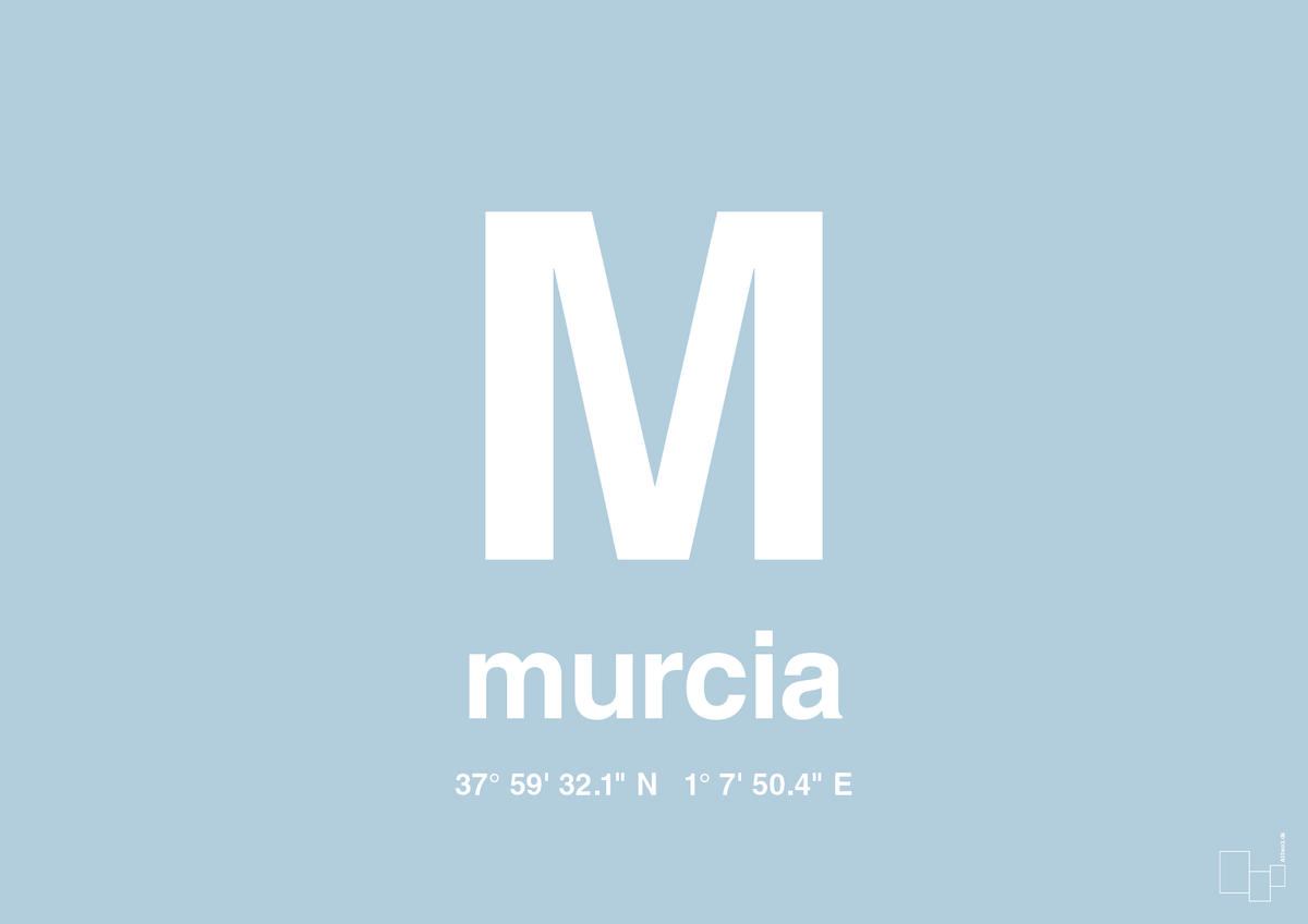 plakat: byplakat murcia med koordinater - heavenly blue-Byer-A1two3