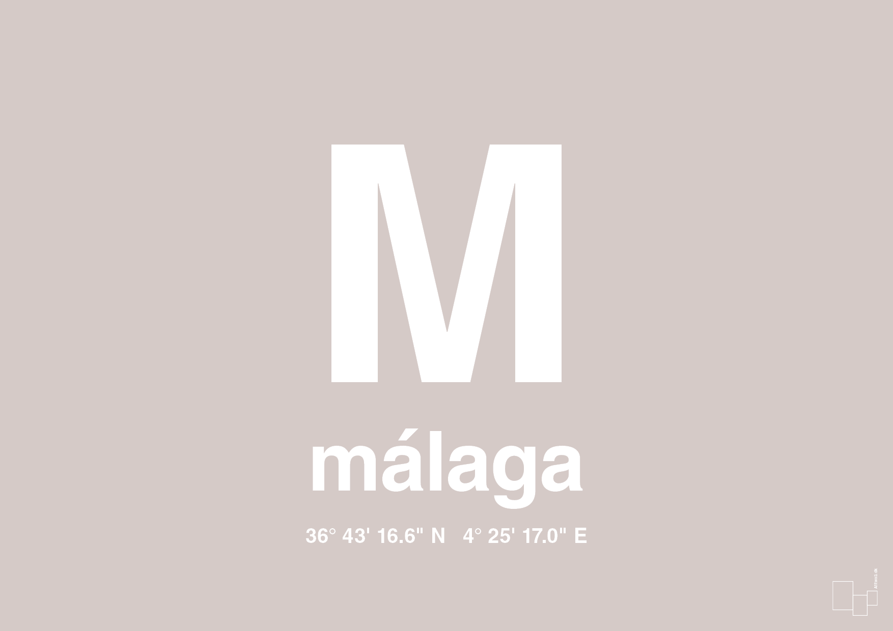 plakat: byplakat málaga med koordinater - broken beige-Byer-A1two3