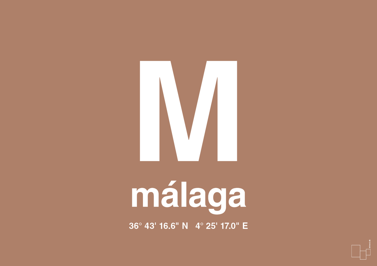 plakat: byplakat málaga med koordinater - cider spice-Byer-A1two3