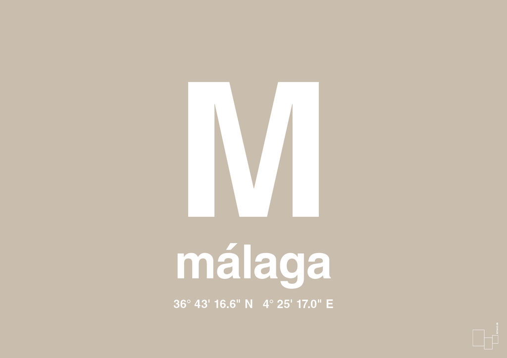 plakat: byplakat málaga med koordinater - creamy mushroom-Byer-A1two3