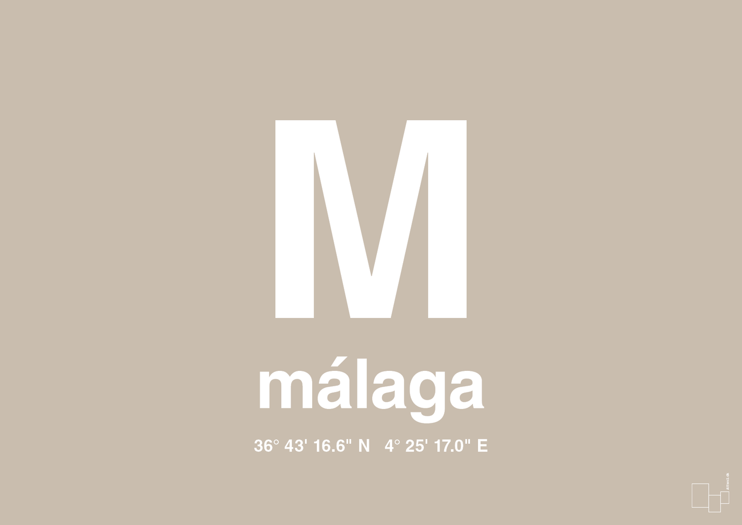 plakat: byplakat málaga med koordinater - creamy mushroom-Byer-A1two3
