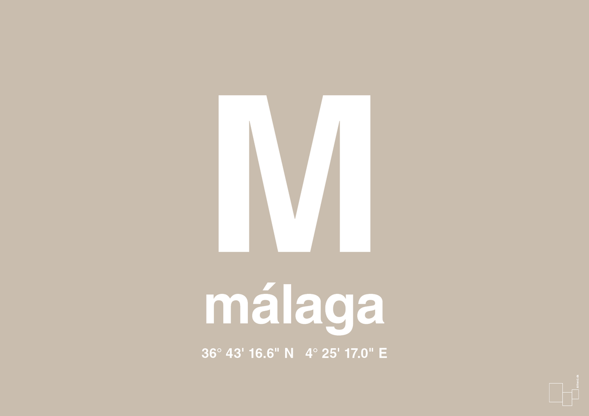 plakat: byplakat málaga med koordinater - creamy mushroom-Byer-A1two3