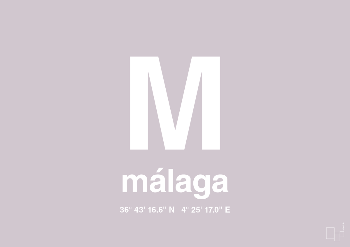 plakat: byplakat málaga med koordinater - dusty lilac-Byer-A1two3