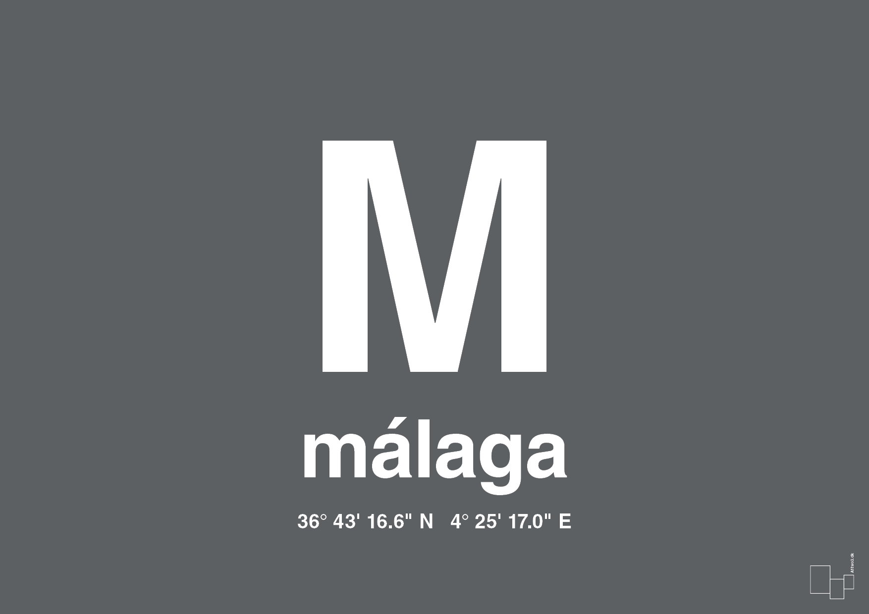 plakat: byplakat málaga med koordinater - graphic charcoal-Byer-A1two3