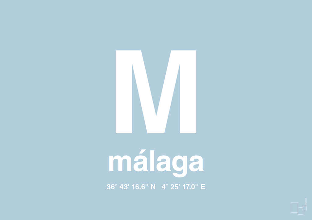 plakat: byplakat málaga med koordinater - heavenly blue-Byer-A1two3