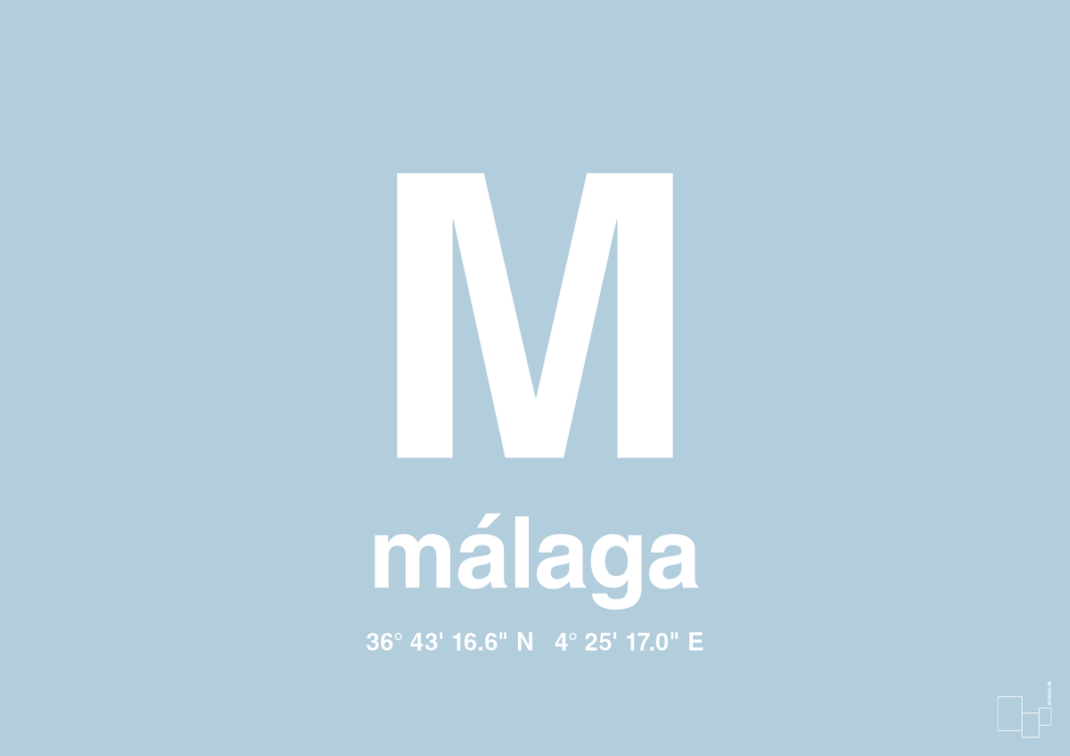 plakat: byplakat málaga med koordinater - heavenly blue-Byer-A1two3