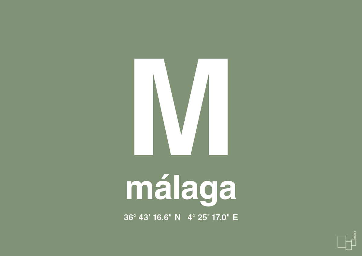 plakat: byplakat málaga med koordinater - jade-Byer-A1two3