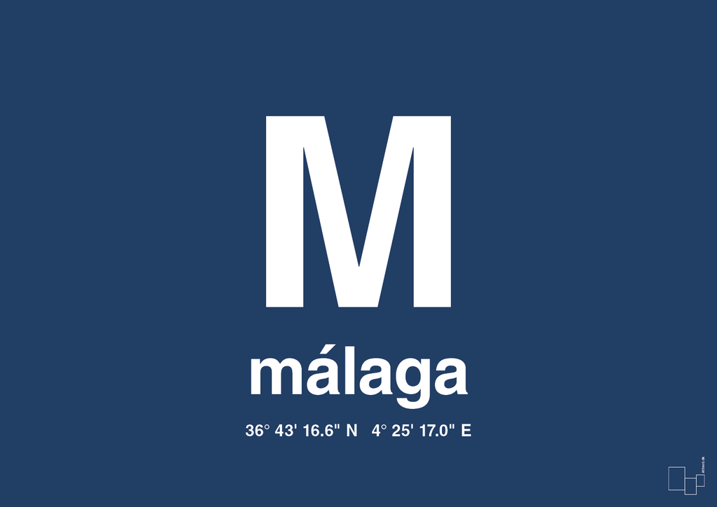 plakat: byplakat málaga med koordinater - lapis blue-Byer-A1two3